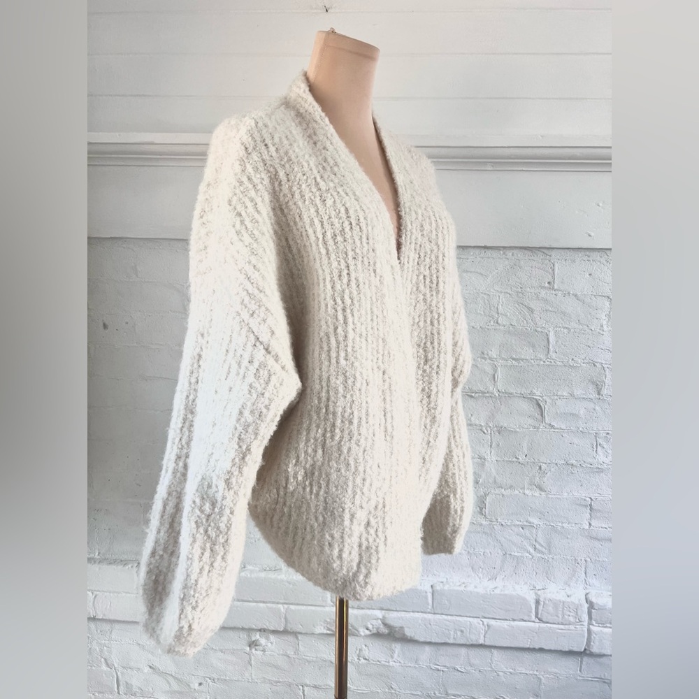Anthropologie Grade and Gather Curly Yarn Open Cardigan Cream Oversized Sweater - Picture 9 of 12